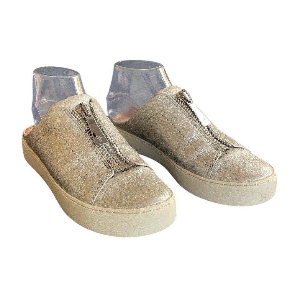 Frye Women's‎ Lena Silver  Zip Mule Sneaker Size 7 Low Top Leather
